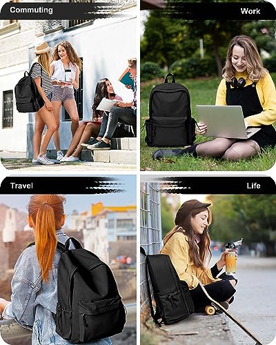 Black Backpack for Women Men, Waterproof High School Bookbag,Lightweight Casual Travel Daypack,Classic Basic College Backpack,Middle School Bag for Teen Girls Boys