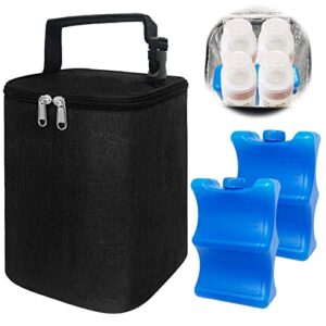 breastmilk cooler bag with ice pack,baby bottle cooler bag fits 4 bottles suitable for nursing mom daycare,insulated lunch bag,double deck cooling bag,black