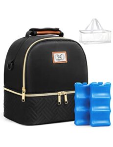 lekereise breast pump bag backpack with cooler, wearable pumping bag with 2 ice packs fits 6 bottles, portable storage bag for work, travel-black