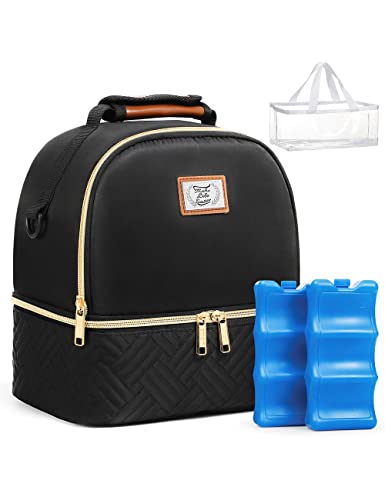 Lekereise Breast Pump Bag Backpack with Cooler, Wearable Pumping Bag with 2 Ice Packs Fits 6 Bottles, Portable Storage Bag for Work, Travel-Black