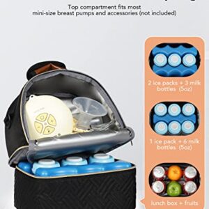 Lekereise Breast Pump Bag Backpack with Cooler, Wearable Pumping Bag with 2 Ice Packs Fits 6 Bottles, Portable Storage Bag for Work, Travel-Black