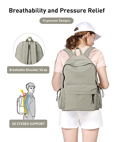 Green Backpack for Women Men, Waterproof High School Bookbag,Lightweight Casual Travel Daypack,Classic Basic College Backpack,Middle School Bag for Teen Girls Boys