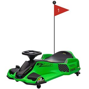 24v kids ride on drift car for kids, electric drifting go-kart up to 7.5 mph variable speed, built-in music,colorful led light,usb,low-power alarm,green