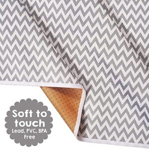 TotsAhoy! Baby Splat Mat for Under High Chair, 51" Waterproof and Washable Spill Mat, Anti-Slip Floor Protector, Baby Play Mat - Grey Chevron