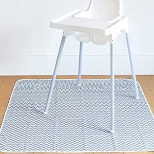 TotsAhoy! Baby Splat Mat for Under High Chair, 51" Waterproof and Washable Spill Mat, Anti-Slip Floor Protector, Baby Play Mat - Grey Chevron