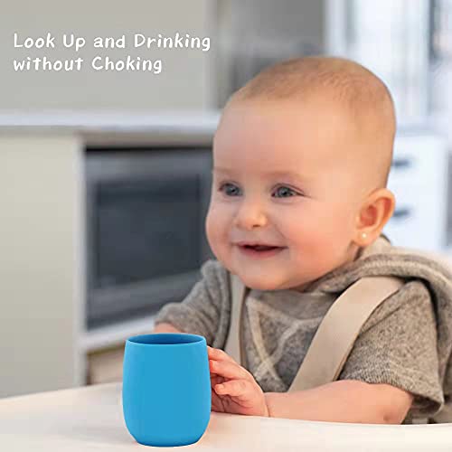 Toddler Cups Silicone Training Cup for Infants and Toddlers, Kids Mini Open Cups, NO BPA, 100% Silicone for Baby Led Weaning 3oz, 2 Count, 4 Months+ (Blue + Lime)