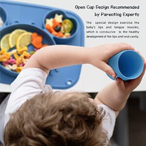 Toddler Cups Silicone Training Cup for Infants and Toddlers, Kids Mini Open Cups, NO BPA, 100% Silicone for Baby Led Weaning 3oz, 2 Count, 4 Months+ (Blue + Lime)