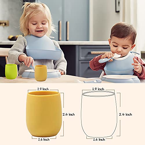 Toddler Cups Silicone Training Cup for Infants and Toddlers, Kids Mini Open Cups, NO BPA, 100% Silicone for Baby Led Weaning 3oz, 2 Count, 4 Months+ (Blue + Lime)