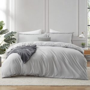 hearth & harbor twin duvet cover set - soft light grey duvet cover twin, double brushed twin/twin xl duvet cover 2 piece with button closure, 1 twin size duvet cover 68x90 inches and 1 pillow sham