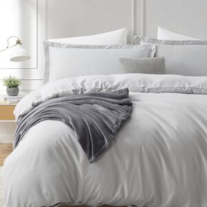 Hearth & Harbor Twin Duvet Cover Set - Soft Light Grey Duvet Cover Twin, Double Brushed Twin/Twin XL Duvet Cover 2 Piece with Button Closure, 1 Twin Size Duvet Cover 68x90 inches and 1 Pillow Sham