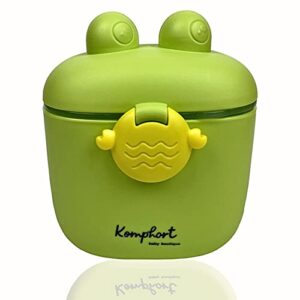 komphort baby formula dispenser with scoop and leveller, baby milk powder formula dispenser on the go. (green) travel container portable fruit snack storage