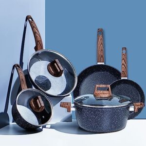 hausfrau induction pots and pans set nonstick, 8pcs kitchen cookware set non stick, non toxic black granite pfoa free