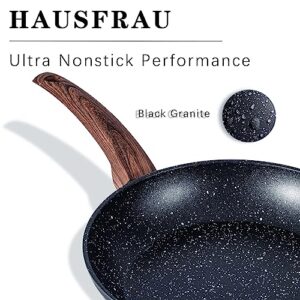 Hausfrau Induction Pots and Pans Set Nonstick, 8pcs Kitchen Cookware Set Non Stick, Non Toxic Black Granite PFOA Free