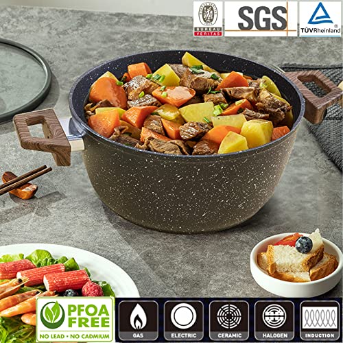 Hausfrau Induction Pots and Pans Set Nonstick, 8pcs Kitchen Cookware Set Non Stick, Non Toxic Black Granite PFOA Free