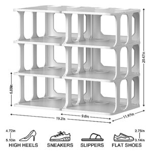 White Shoe Rack Organizer 8 Tier Narrow Shoe Rack for Closet, Durable Modern Shoe Stand Stacker, Free Standing Shoe Racks Vertical Small Entryway Hallway Shelf, Easy Assembly Shoe Tower Rack