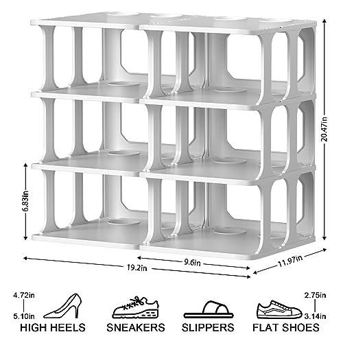 White Shoe Rack Organizer 8 Tier Narrow Shoe Rack for Closet, Durable Modern Shoe Stand Stacker, Free Standing Shoe Racks Vertical Small Entryway Hallway Shelf, Easy Assembly Shoe Tower Rack