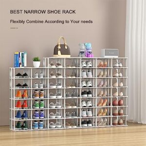 White Shoe Rack Organizer 8 Tier Narrow Shoe Rack for Closet, Durable Modern Shoe Stand Stacker, Free Standing Shoe Racks Vertical Small Entryway Hallway Shelf, Easy Assembly Shoe Tower Rack