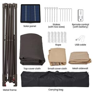 Topeakmart Instant Pop-up Gazebo 13 x 13 Canopy Tent Shelter with 25 Solar LED Lights, Mesh Netting Sides, Storage Bag, Bonus Weight Sandbags, Stakes, Ropes, Khaki & Brown