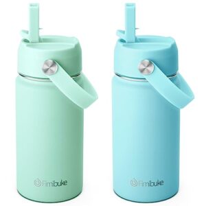 fimibuke kids insulated water bottle - 14oz bpa-free double wall vacuum tumbler 18/8 stainless steel leak proof kids cups with straw metal water bottle for school boys girls (2 pack, underwater world)