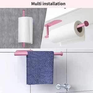 YeeBeny Pink Paper Towel Holder Kitchen Roll Holder, Paper Towel Holder - Self Adhesive or Drilling, Under Cabinet Pink Paper Towel Rack, Wall Mounted Paper Towel Roll Holder for Kitchen Paper Towel