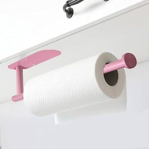 YeeBeny Pink Paper Towel Holder Kitchen Roll Holder, Paper Towel Holder - Self Adhesive or Drilling, Under Cabinet Pink Paper Towel Rack, Wall Mounted Paper Towel Roll Holder for Kitchen Paper Towel