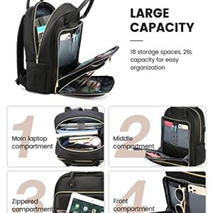 LOVEVOOK Laptop Backpack for Women, 15.6 Inch Computer Backpack for Teacher Nurse with Water Resistant, Lightweight Travel Work Backpack with USB Charging Port, Quilted Commuter Backpack purse, Black