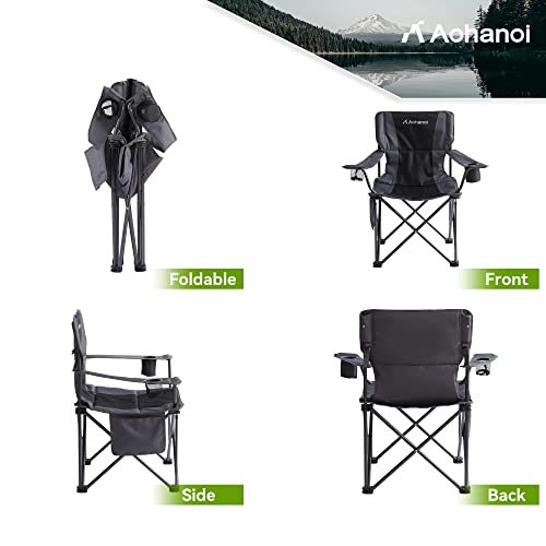 Aohanoi Camping Chairs, Camping Chairs for Heavy People, Oversize Outdoor Folding Moon Chairs with Extra Wide Seats, Lawn Chairs Folding Supports up to 500lbs, Black 2Pcs