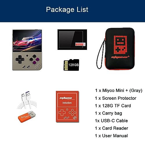 Miyoo Mini Plus Handheld Game Console 3.5 inch Classic System Retro Video Games Consoles Portable Rechargeable Hand Held 128G with Case Gray