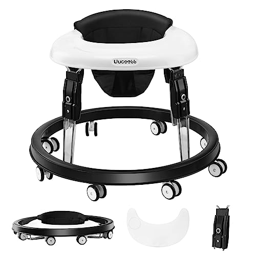 Uuoeebb One-Touch Folding Baby Walker, Anti-Roll 8-Wheel Round Chassis, 5-Speed Height Adjustment, with Large Dinner Plate and Brake. 6-18 Months Baby Walker.