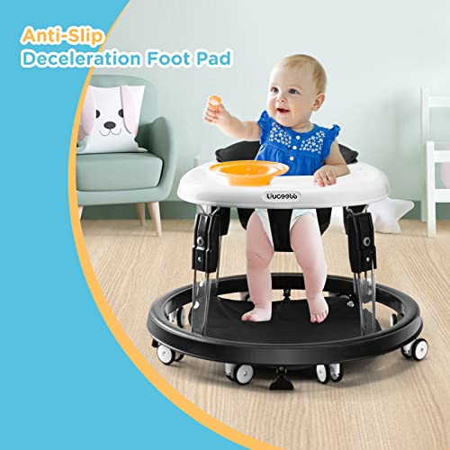 Uuoeebb One-Touch Folding Baby Walker, Anti-Roll 8-Wheel Round Chassis, 5-Speed Height Adjustment, with Large Dinner Plate and Brake. 6-18 Months Baby Walker.