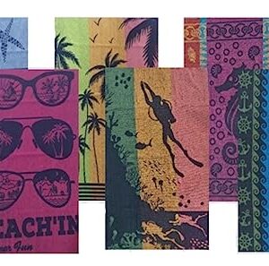 BolBom's Terry Cotton Beach Towel, Set of 6 Assorted Beach Towel, Oversize 30" x60” Quick Dry High Absorbent Towel for Beach,Travel,Swim,Pool,Yoga, Hotel,Parties,Guests & Perfect for Daily Use