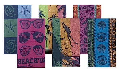 BolBom's Terry Cotton Beach Towel, Set of 6 Assorted Beach Towel, Oversize 30" x60” Quick Dry High Absorbent Towel for Beach,Travel,Swim,Pool,Yoga, Hotel,Parties,Guests & Perfect for Daily Use