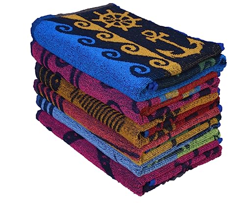 BolBom's Terry Cotton Beach Towel, Set of 6 Assorted Beach Towel, Oversize 30" x60” Quick Dry High Absorbent Towel for Beach,Travel,Swim,Pool,Yoga, Hotel,Parties,Guests & Perfect for Daily Use