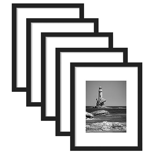 8.5x11 Picture Frame Set of 5, Display Pictures 6x8 with Mat or 8.5x11 Without Mat, Wall Gallery Photo Frames or Tabletop Display