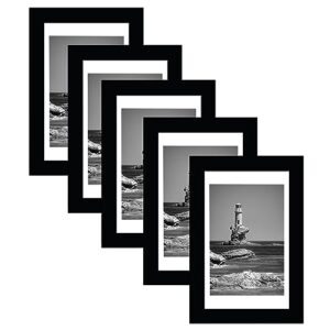 4x6 picture frame set of 5, display pictures 3.5x5 with mat or 4x6 without mat, wall gallery photo frames or tabletop display