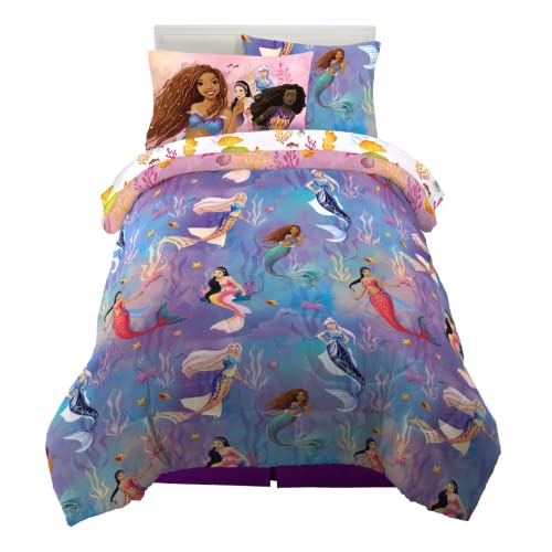 Franco Disney's The Little Mermaid Ariel Live Action Movie Kids Bedding Super Soft Comforter and Sheet Set with Sham, Twin, (100% Official Licensed Product)