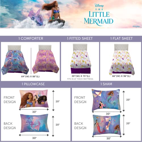 Franco Disney's The Little Mermaid Ariel Live Action Movie Kids Bedding Super Soft Comforter and Sheet Set with Sham, Twin, (100% Official Licensed Product)