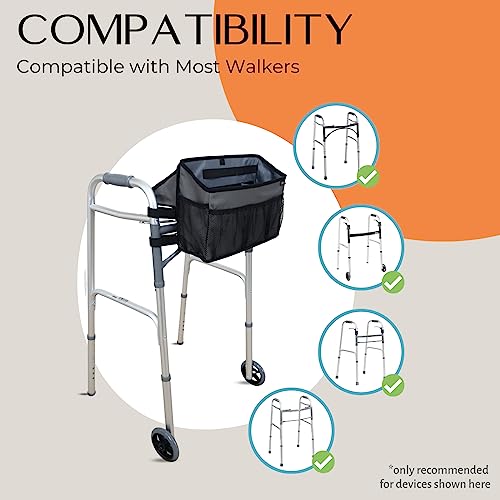 Walker Basket for Folding Walker, Walker Tray for Walker Bag for Walker, Grabber Strap f/Walker Bags for Walkers, Basket for Walker Bags for Folding Walker with Wheels, Walker Accessories for Walker