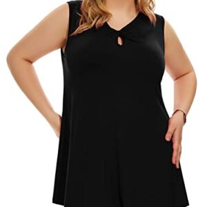 LARACE Plus Size Tank Tops for Womens Shirts Cut Out Trendy Clothes Loose Fit Tunics Twist Knot Sleeveless Blouses(Black 3X)