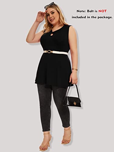 LARACE Plus Size Tank Tops for Womens Shirts Cut Out Trendy Clothes Loose Fit Tunics Twist Knot Sleeveless Blouses(Black 3X)