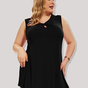 LARACE Plus Size Tank Tops for Womens Shirts Cut Out Trendy Clothes Loose Fit Tunics Twist Knot Sleeveless Blouses(Black 3X)