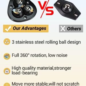 4PCS Small Caster Wheels for Small Appliances, 360°Rotation Self Adhesive Caster Wheels, Stainless Steel Rollers Universal Wheel for Trash Can, Storage Bins (Black) (4)