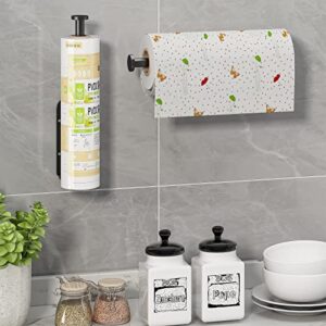 Adhesive Black Paper Towel Holder Under Cabinet Single Hand Operable Paper Towel Dispenser Wall Mount for Kitchen Tissue Holder