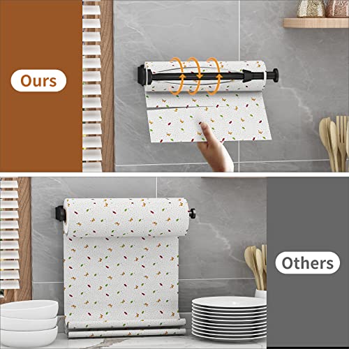 Adhesive Black Paper Towel Holder Under Cabinet Single Hand Operable Paper Towel Dispenser Wall Mount for Kitchen Tissue Holder