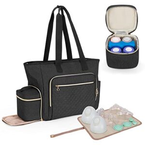 Luxja Wearable Breast Pump Bag (with a Breastmilk Cooler Bag, a Small Carrying Case and a Waterproof Mat), Pumping Bag Compatible with Momcozy, Willow and Elvie Breast Pump, Black