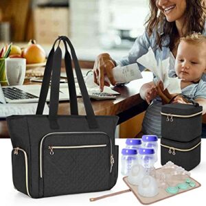 Luxja Wearable Breast Pump Bag (with a Breastmilk Cooler Bag, a Small Carrying Case and a Waterproof Mat), Pumping Bag Compatible with Momcozy, Willow and Elvie Breast Pump, Black