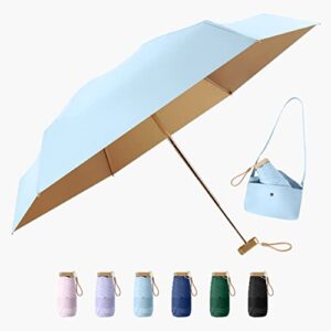 time lover sun & rain travel umbrellas with 99% uv protection for girls and women,upf 50+ mini capsule umbrella lightweight and windproof umbrella,portable backpack storage,cyan