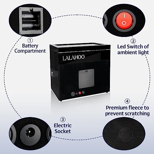 LALAHOO 4 Watch Winder for Rolex with Super Quiet Motor RGB LED Light Soft Watch Pillows,Watch Winders for Automatic Watches D Battery Compartment with AC Adapter USB