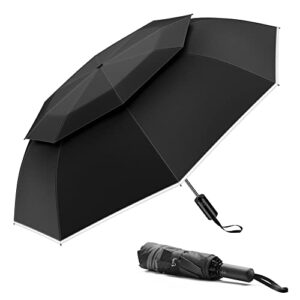 urvoix travel umbrella compact windproof - vented double canopy umbrellas for rain, portable umbrella inverted automatic open close with reflective strip