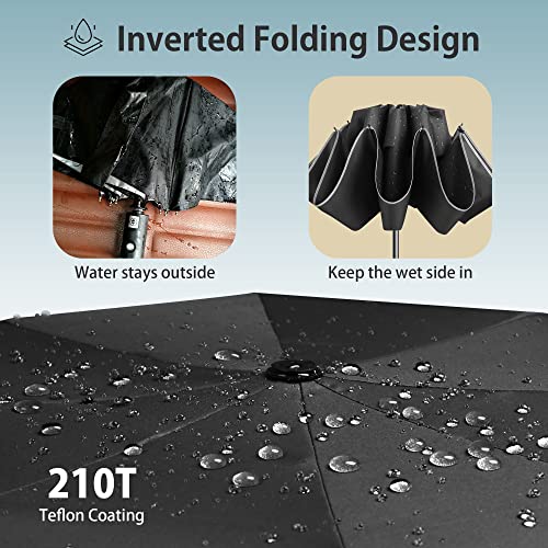 Urvoix Travel Umbrella Compact Windproof - Vented Double Canopy Umbrellas for Rain, Portable Umbrella Inverted Automatic Open Close with Reflective Strip